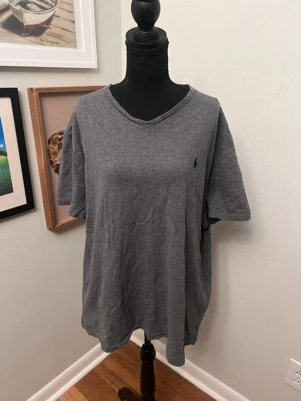 Polo Ralph Lauren T Shirt Men's Size XL Gray V-Neck Pony Short Sleeve Tee